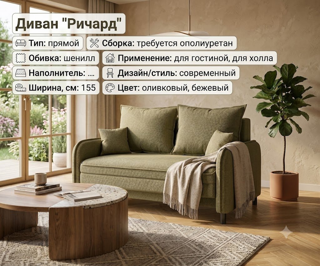 Диван Ричард, 155х70 см, обивка шенилл, оливковый купить,NaN