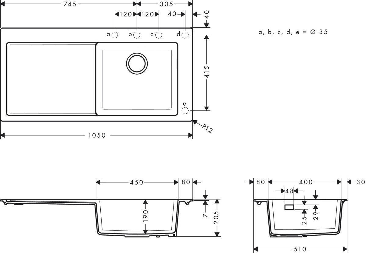 Раковина Hansgrohe S51 накладная прямоугольная 105х51 см, кварц купить,478600