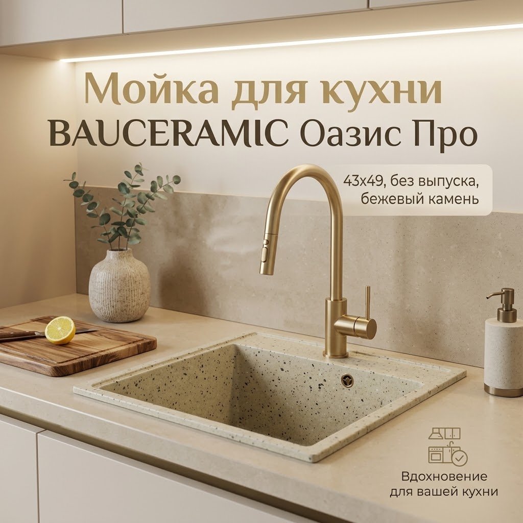 Кухонная мойка Kabinkakz_K0000344230 49х43х17.5 см, искусственный камень, тон бежевый купить,NaN