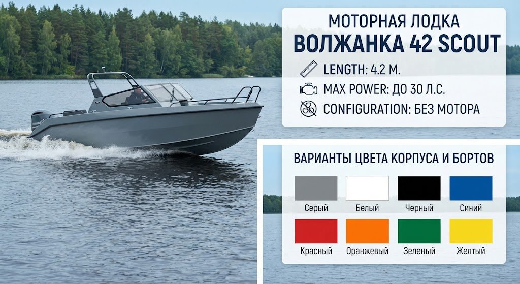 Лодка VBOATS Волжанка 42 Scout серый купить,NaN