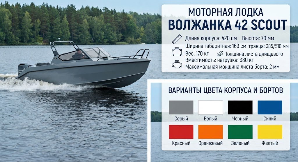 Лодка VBOATS Волжанка 42 Scout серый купить,NaN