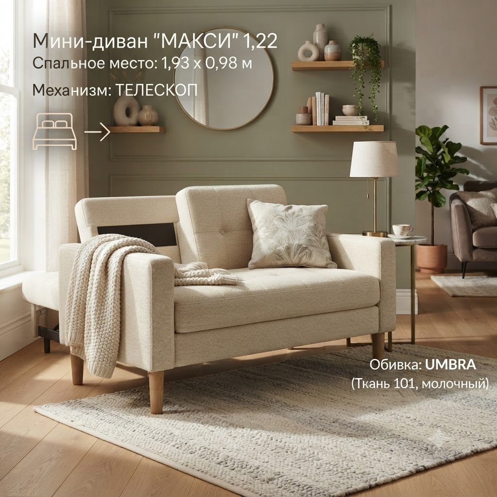 Диван Макси, 122х70 см, обивка шенилл, белый купить,NaN