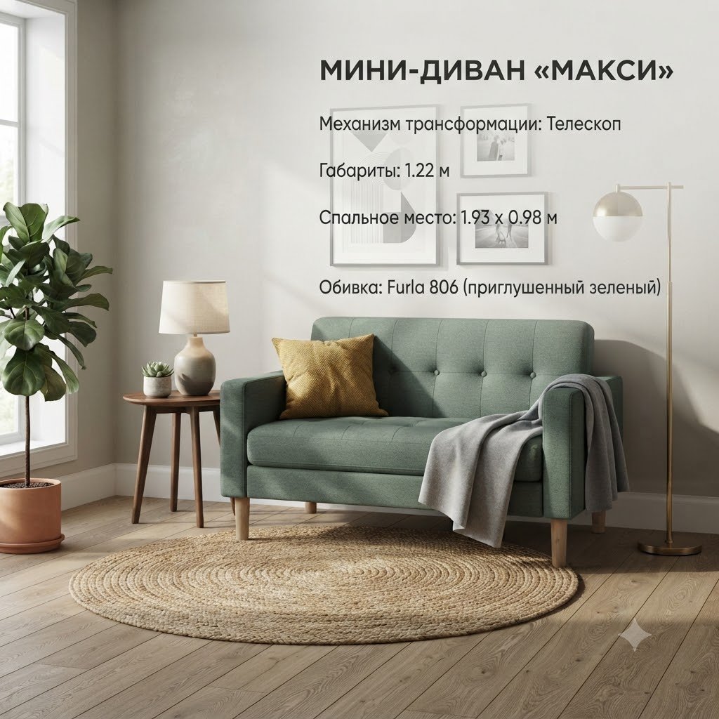 Диван Макси, 122х70 см, обивка велюр, зеленый купить,NaN