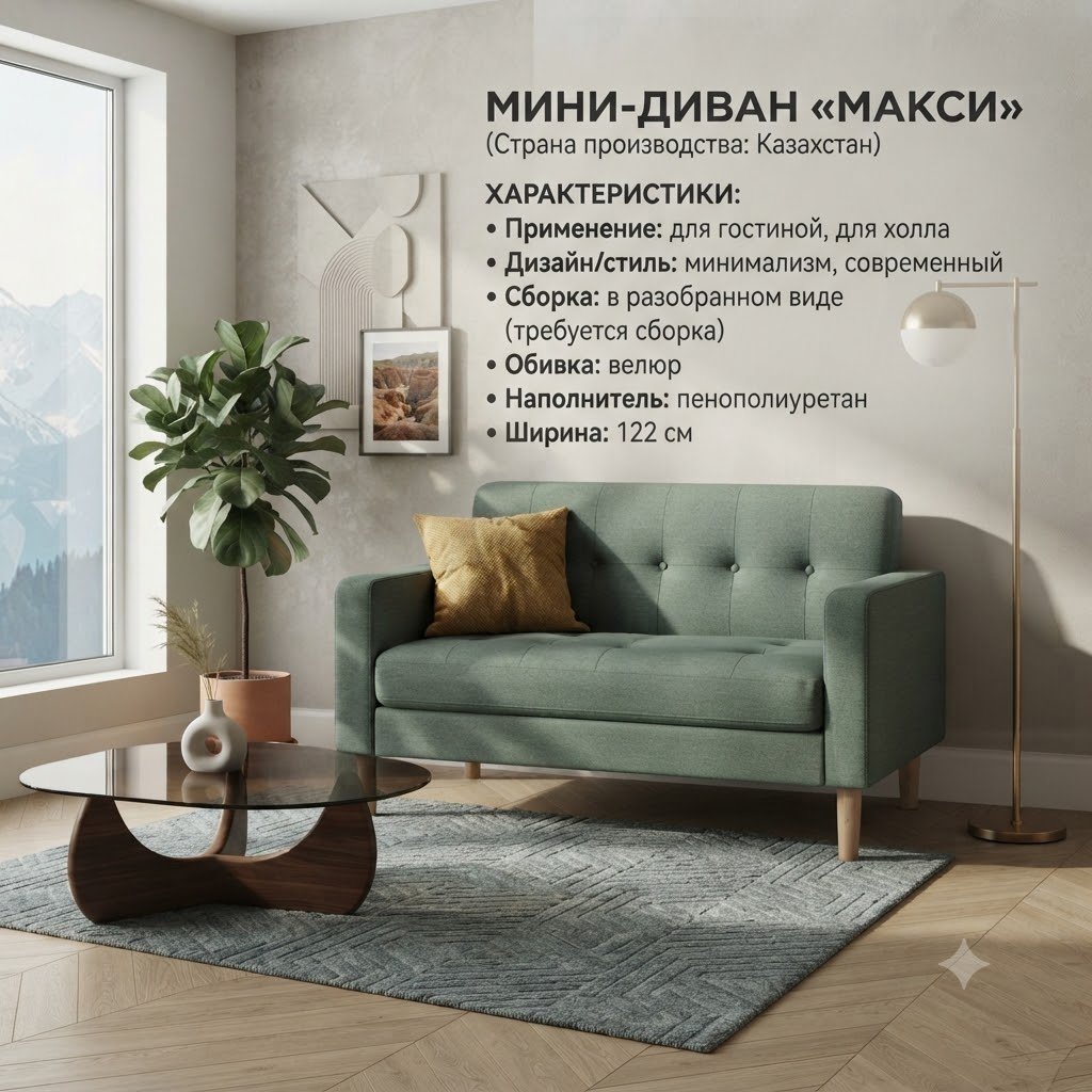 Диван Макси, 122х70 см, обивка велюр, зеленый купить,NaN
