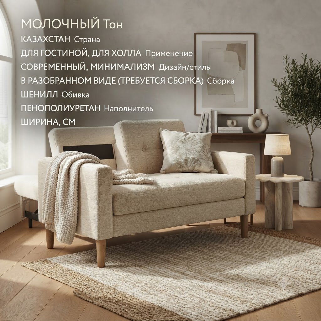 Диван Макси, 122х70 см, обивка шенилл, белый купить,NaN