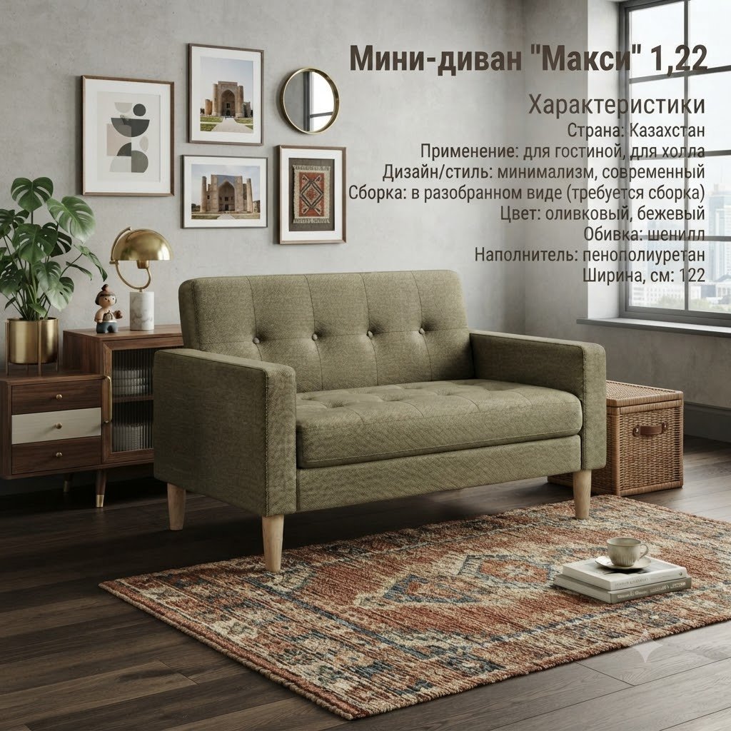 Диван Макси, 122х70 см, обивка шенилл, бежевый купить,NaN