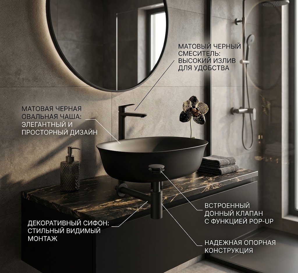 Раковина Wellsee 20214641R накладная овальная 50х40 см, керамика