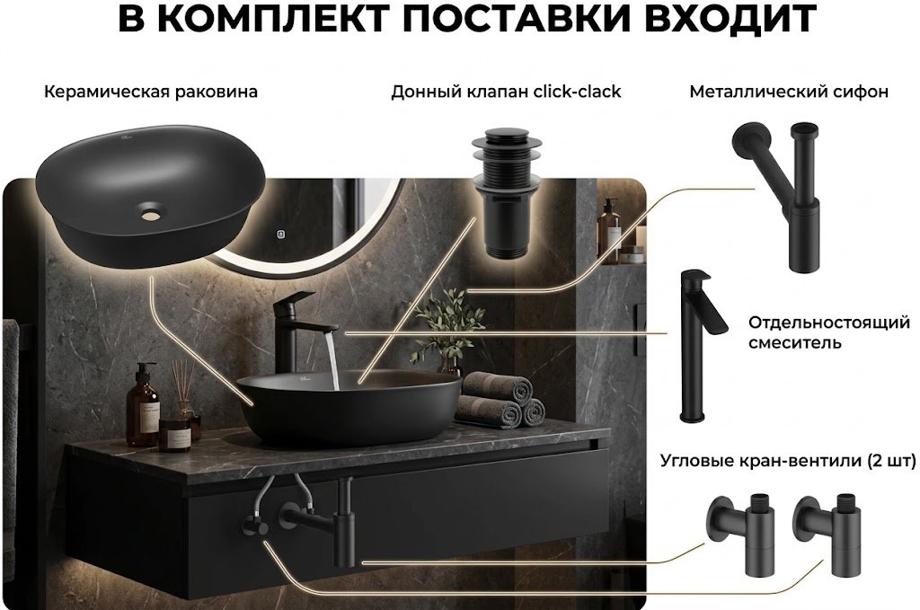 Раковина Wellsee 20214641R накладная овальная 50х40 см, керамика