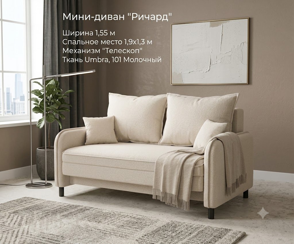 Диван Ричард, 155х70 см, обивка шенилл, кремовый купить,NaN