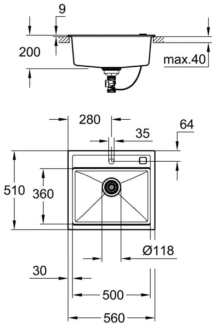 Кухонная мойка Grohe 31651AP0 K700 56х51х20 см, гранит, тон черный купить,257100