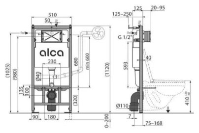 Alcaplast рамная инсталляция AM101/1120-4:1 M571-VE-01