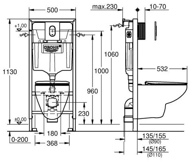 Унитаз с инсталляцией Grohe 36504000, санфарфор купить,277500