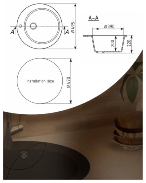 Кухонная мойка BAU Kabinkakz_K0000344190 50х50х20 см, искусственный камень, тон черный, уголь купить,NaN