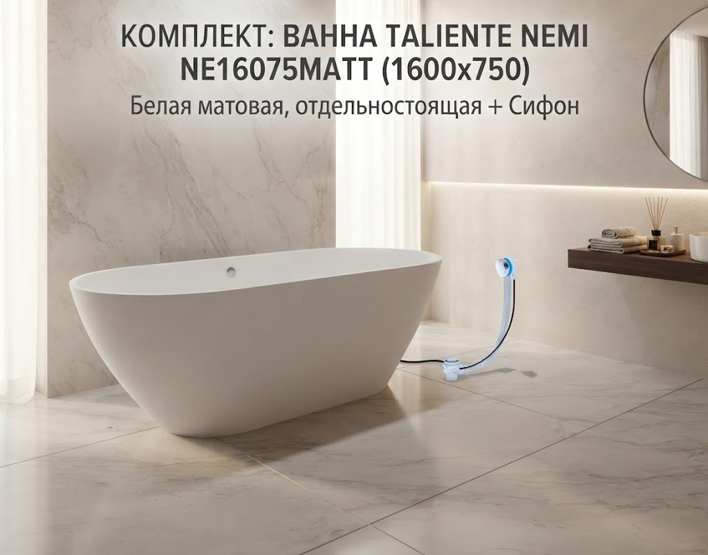 Ванна Taliente Nemi NE16075Matt 160x75 см, искусственный мрамор купить,1236900