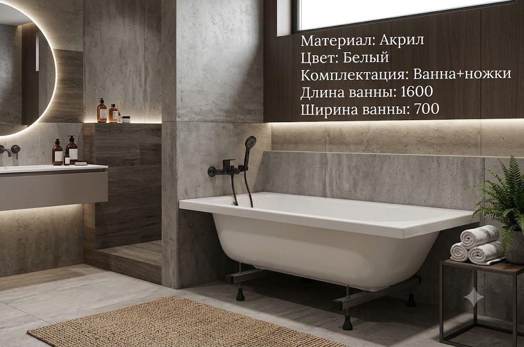Ванна JSD-02-160 160x70 см, акрил купить,64567