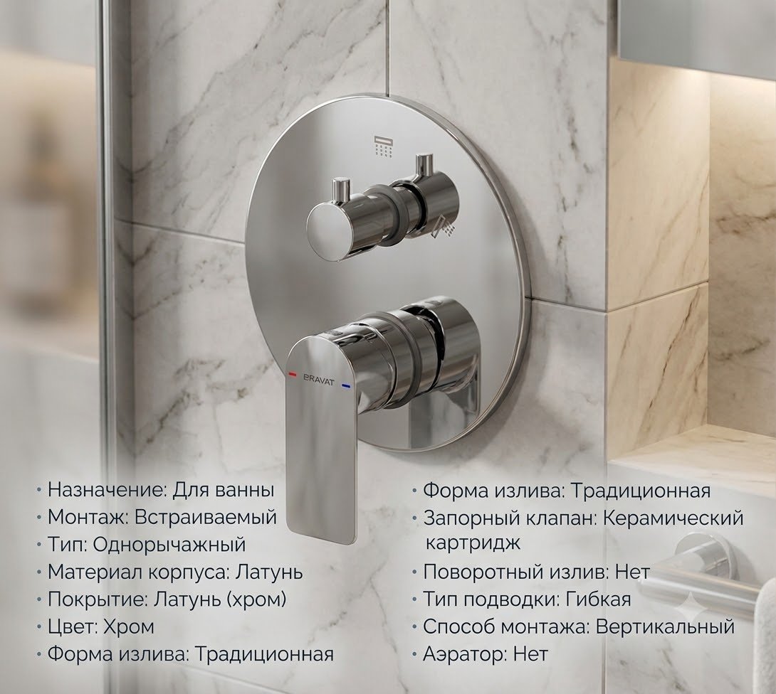 Смеситель BRAVAT PB8369402CP-ENG, латунь, цвет хром купить,NaN