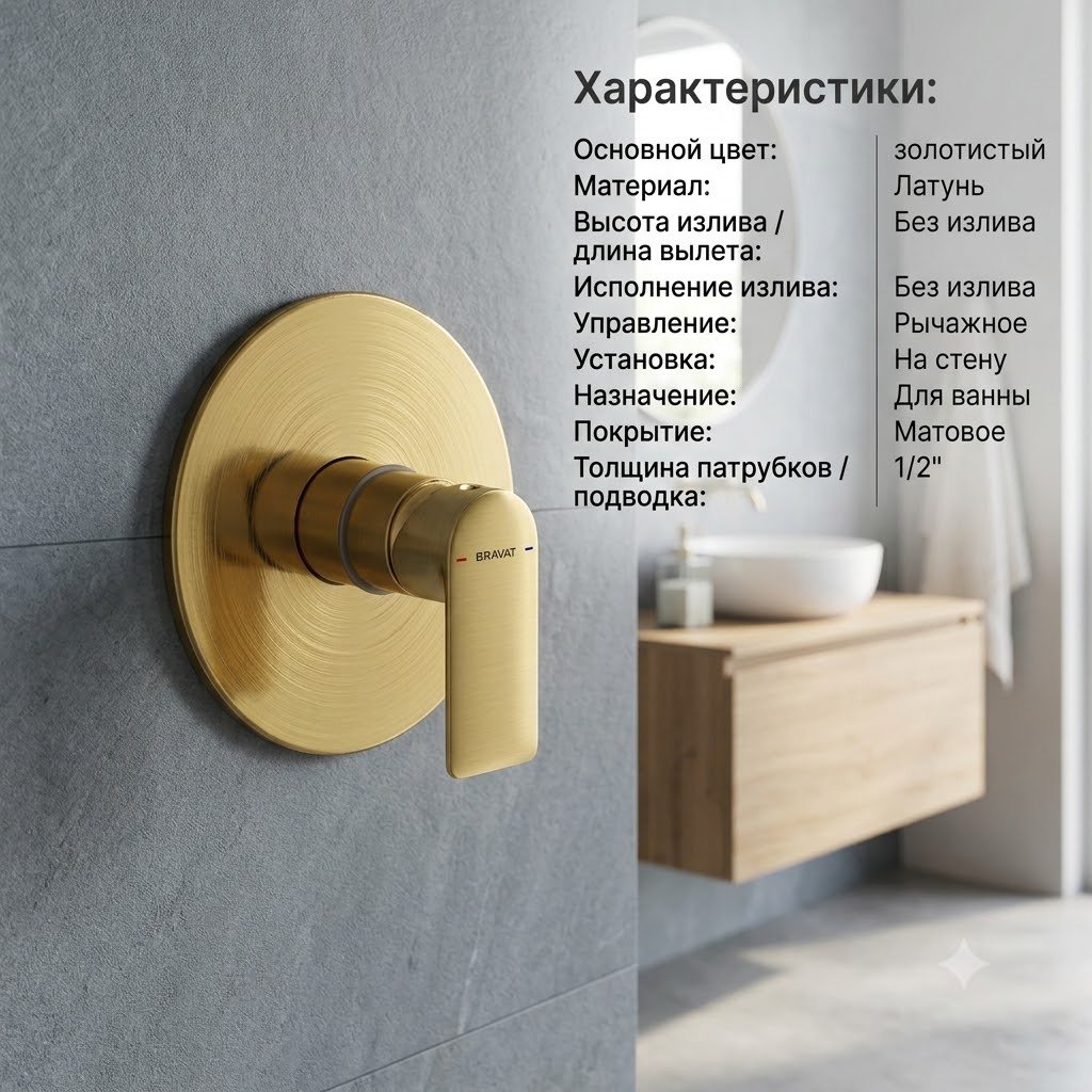Смеситель BRAVAT PB8369402RBG-ENG, латунь, цвет золотистый купить,NaN