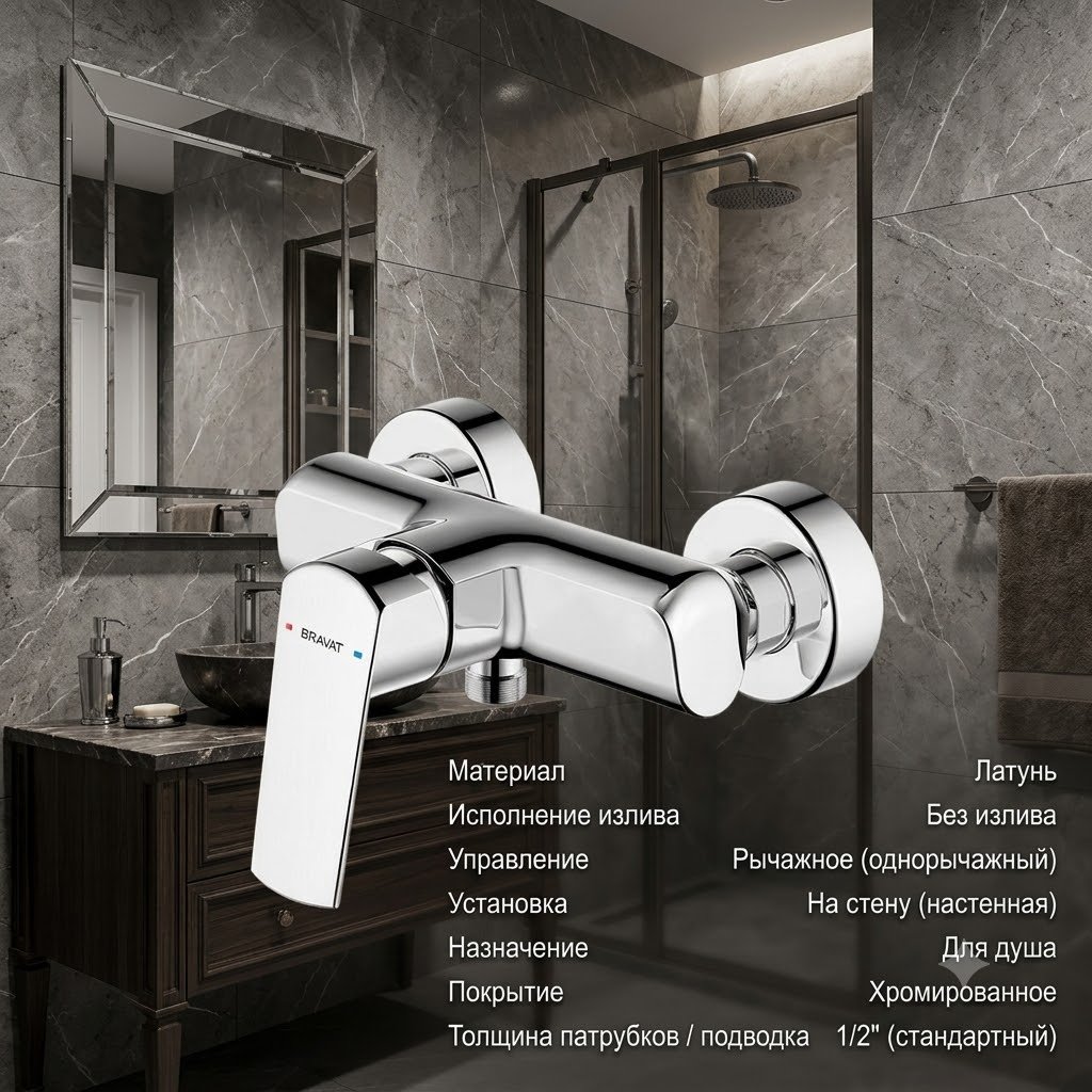 Смеситель BRAVAT F9121179CP-01, латунь, цвет хром купить,69090
