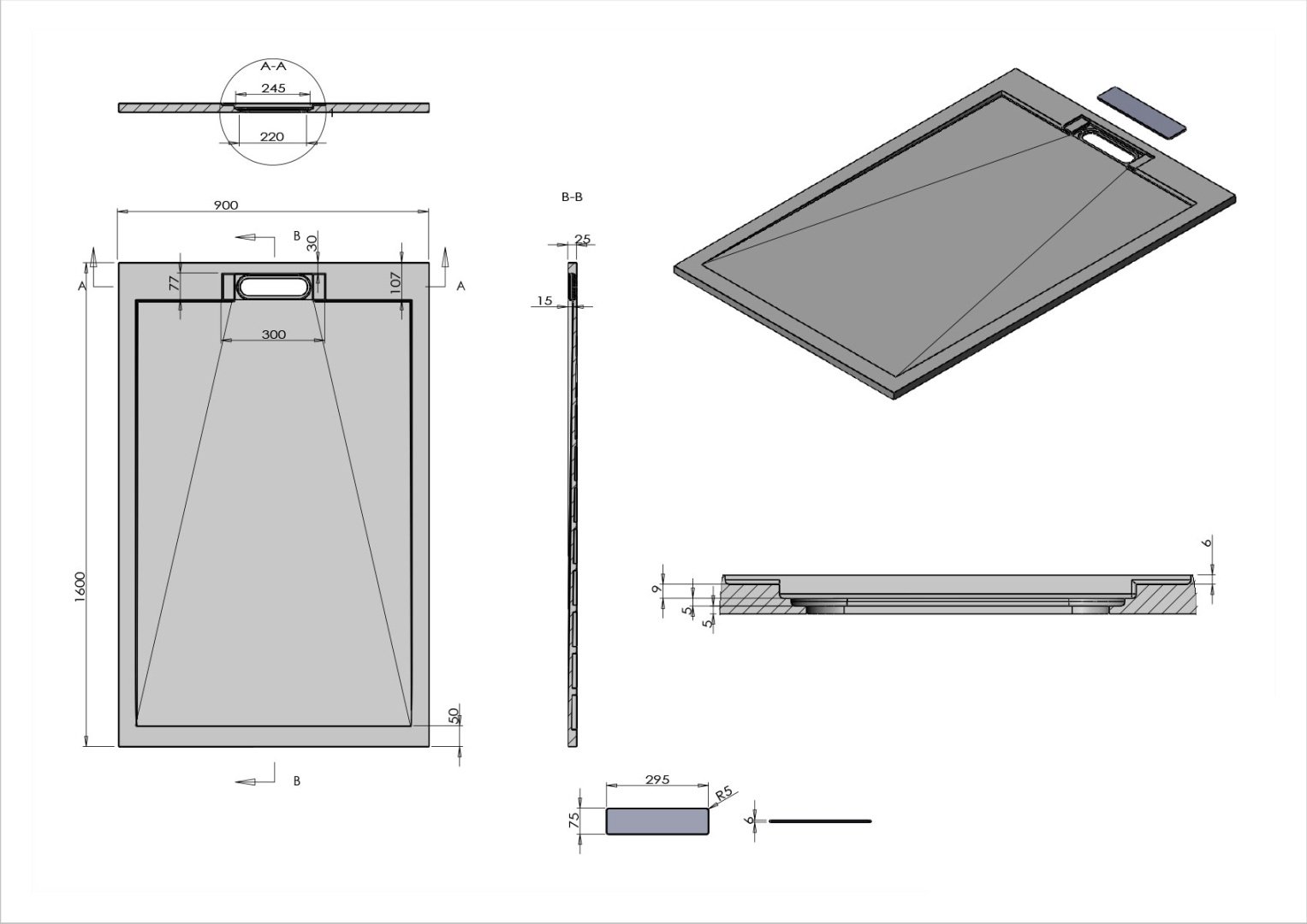 Душевой поддон Vincea VST-4SRL9016G 160x90 низкий купить,NaN