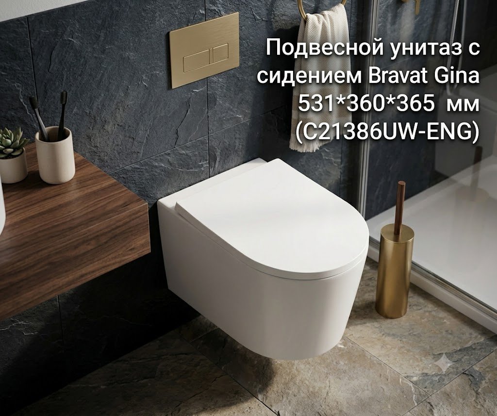 Унитаз BRAVAT C21386UW-ENG, санфаянс купить,157600