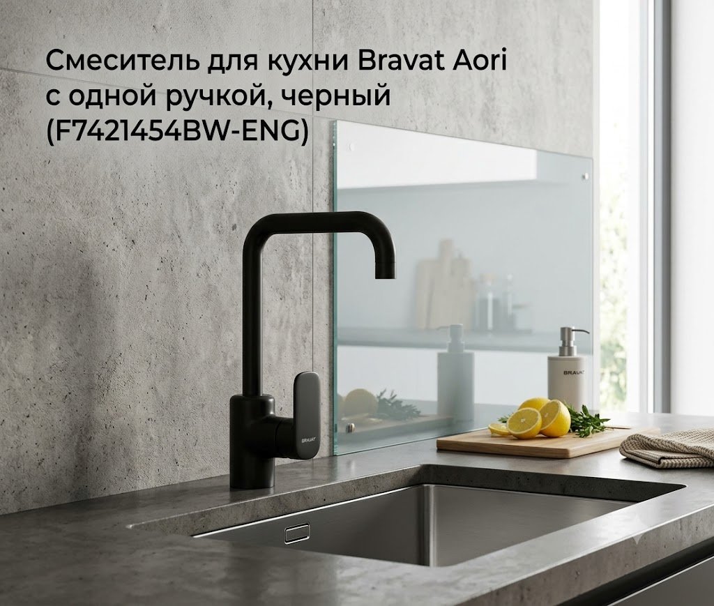Смеситель BRAVAT F7421454BW-ENG, латунь, цвет черный купить,65310