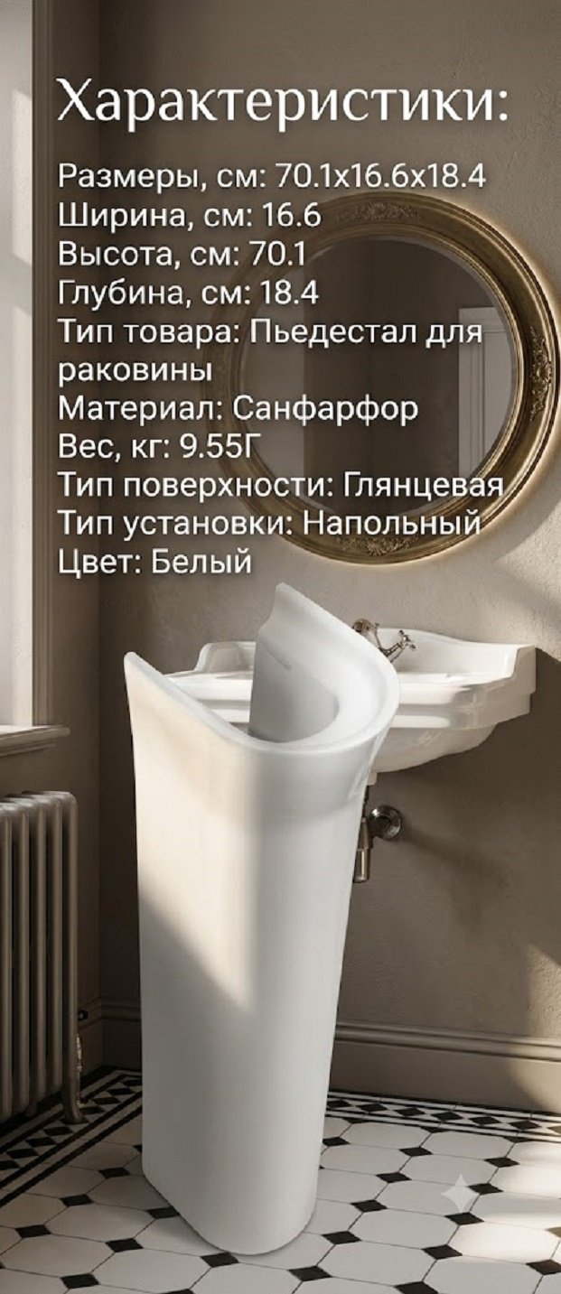 Пьедестал Sanita PD.FS/Classic_24/N/WHT.G/ 70x16.6x16.1 см полукруглая купить,20500