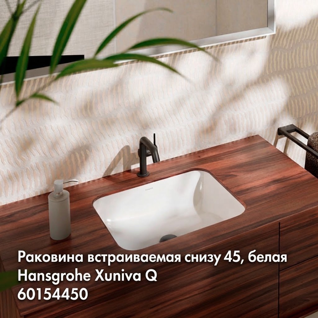 Раковина Hansgrohe Xuniva Q 60154450 подстольная прямоугольная 45х35 см, керамика купить,NaN
