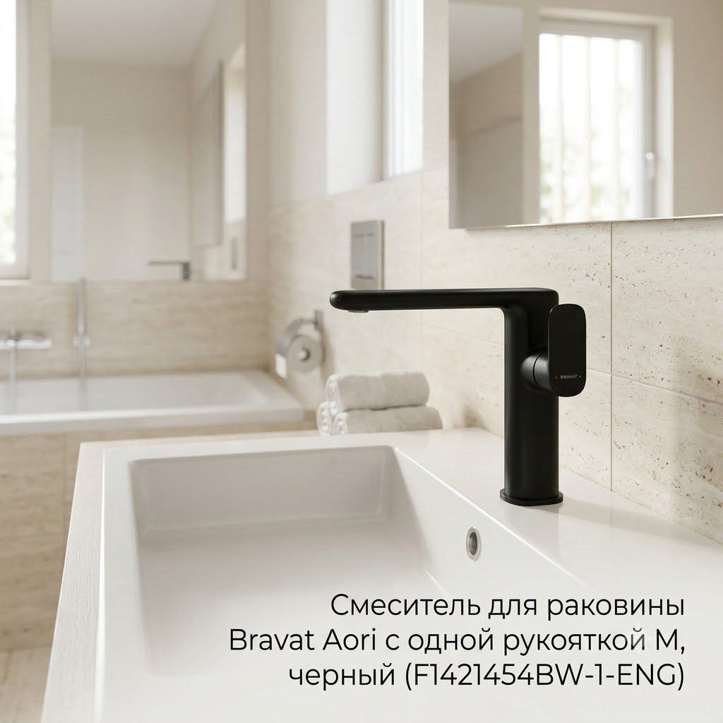 Смеситель BRAVAT F1421454BW-1-ENG, латунь, цвет черный купить,73920