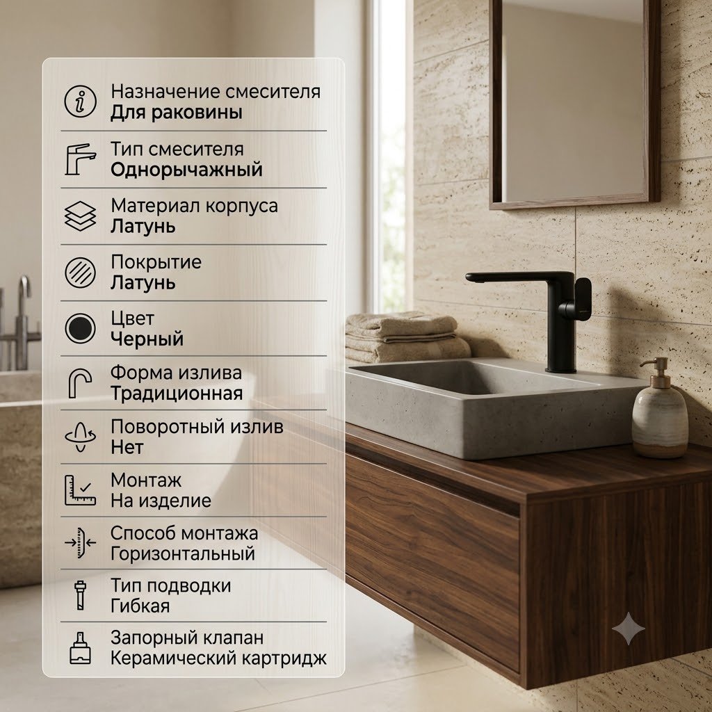 Смеситель BRAVAT F1421454BW-1-ENG, латунь, цвет черный купить,73920