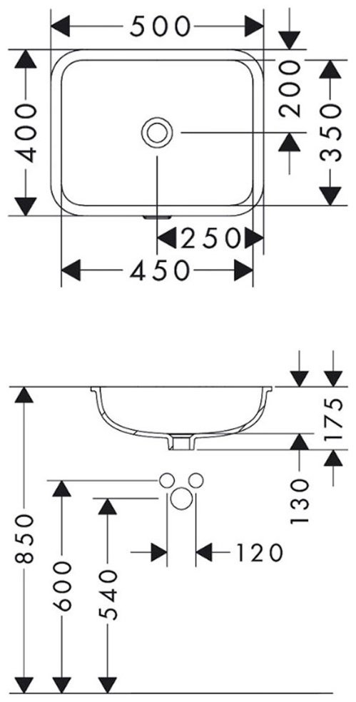 Раковина Hansgrohe Xuniva Q 60154450 подстольная прямоугольная 45х35 см, керамика купить,NaN
