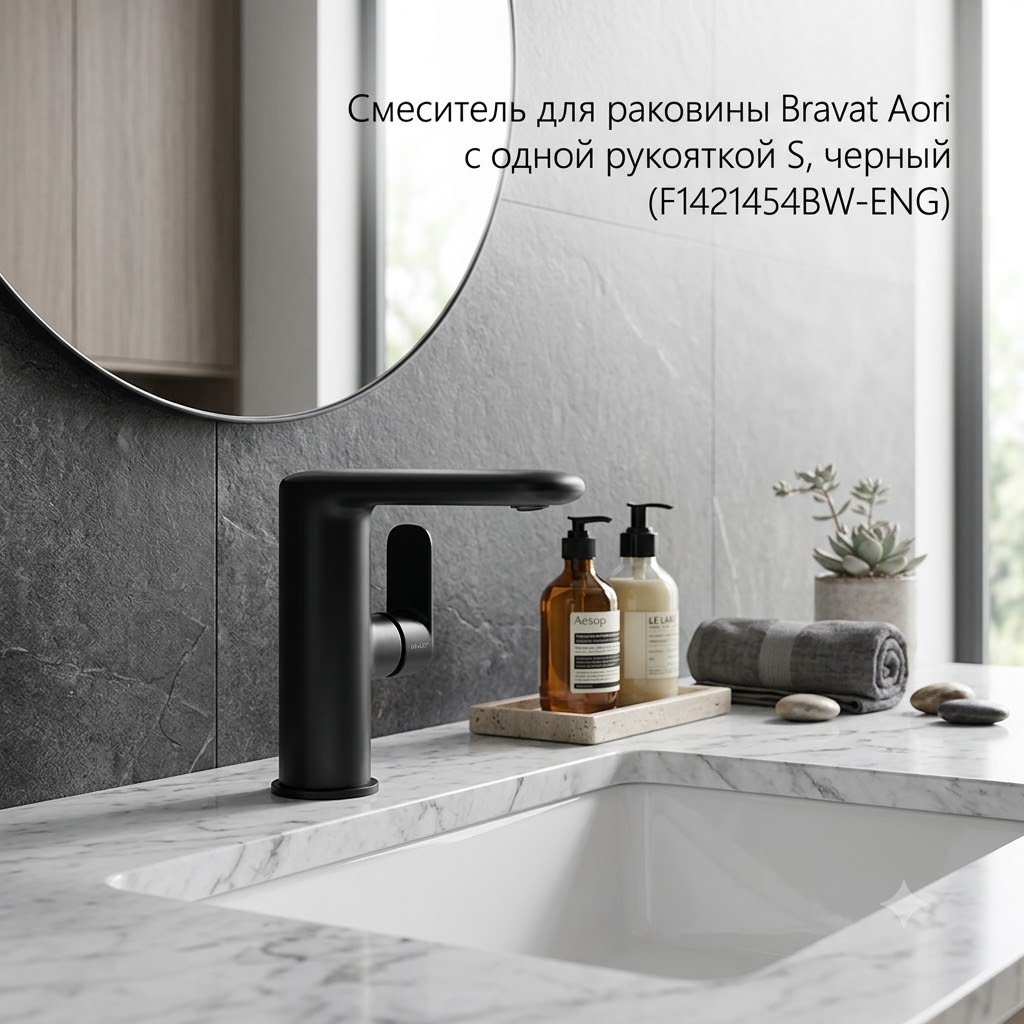 Смеситель BRAVAT F1421454BW-ENG, латунь, цвет черный купить,64050