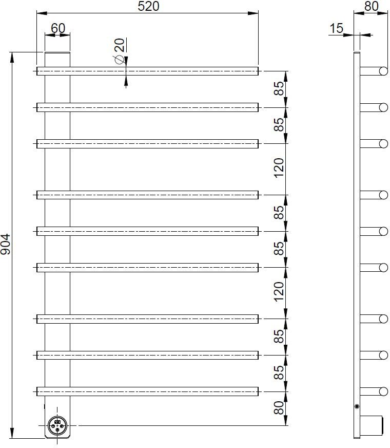 Полотенцесушитель электрический Vincea VTD-2SC3GM, лесенка 52x90.4 см - ForteMarket Полотенцесушитель электрический Vincea VTD-2SC3GM, лесенка 52x90.4 см купить,483700