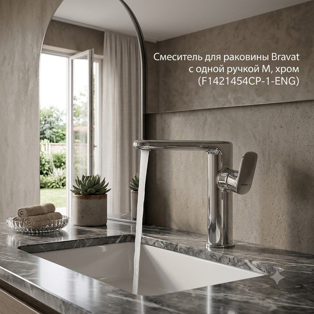 Смеситель BRAVAT F1421454CP-1-ENG, латунь, цвет хром купить,65310