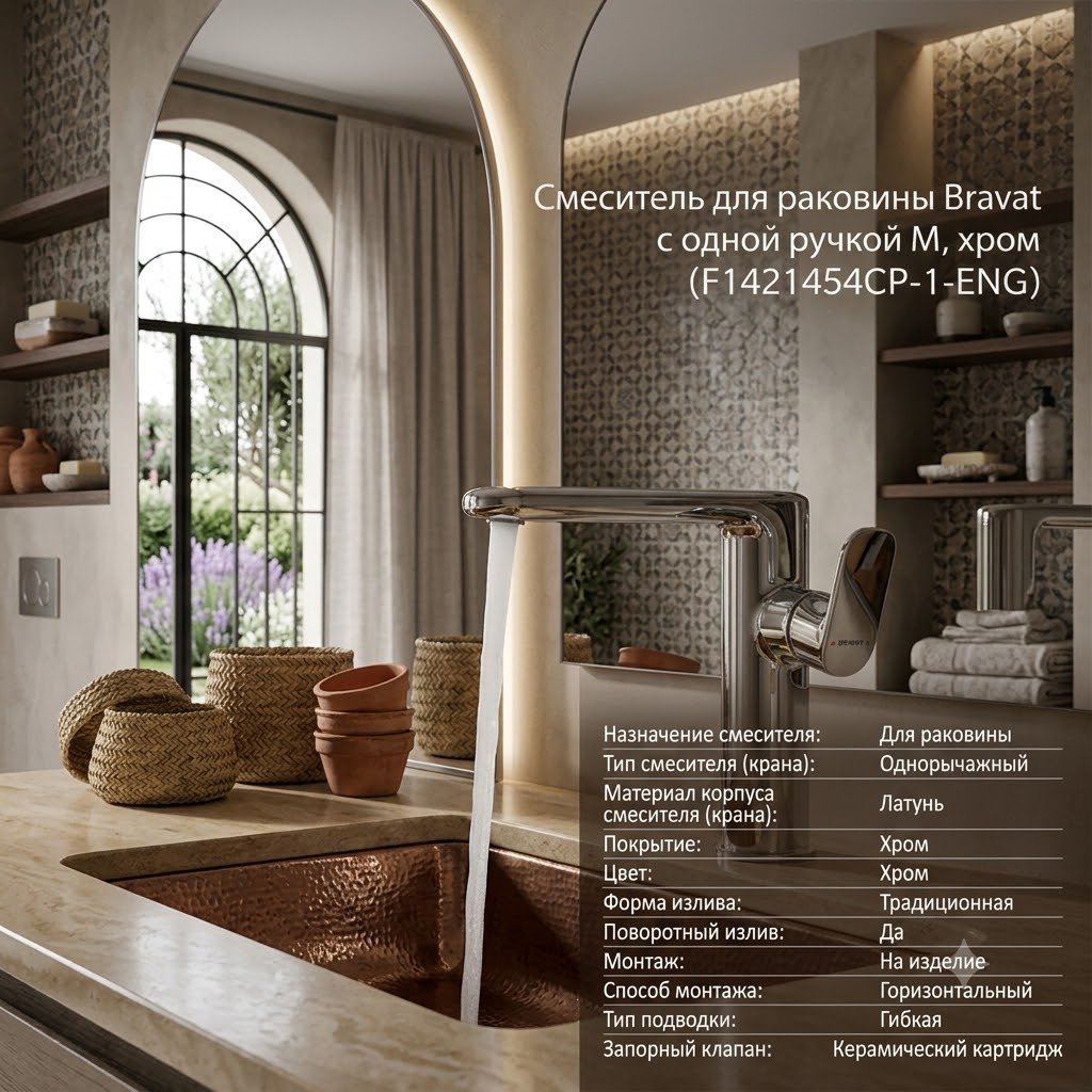 Смеситель BRAVAT F1421454CP-1-ENG, латунь, цвет хром купить,65310