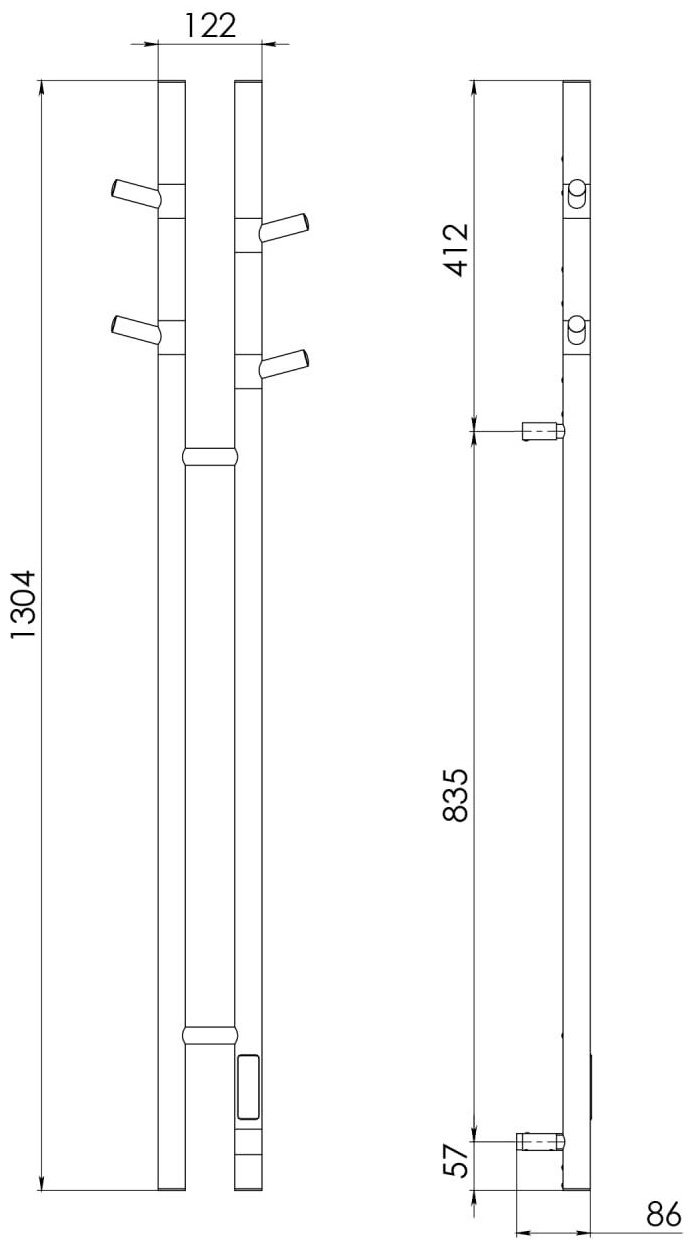 Полотенцесушитель электрический Vincea VTD-1D2GE , I-образный 25x130.4 см