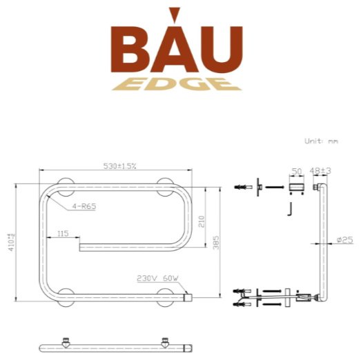 Полотенцесушитель электрический BAU E Black, нестандартный 53x41 см купить,NaN