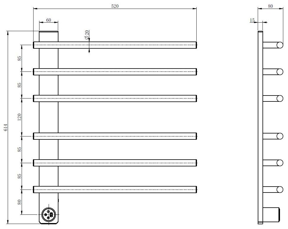 Полотенцесушитель электрический Vincea VTD-2SC31GM, лесенка 52x61.4 см