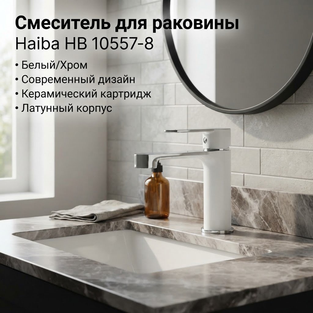 Смеситель Haiba HB 10557-8, латунь, цвет белый, хром купить,NaN