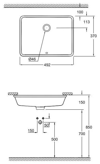 Раковина Grohe 3948000H врезная прямоугольная 50, фарфор купить,163367