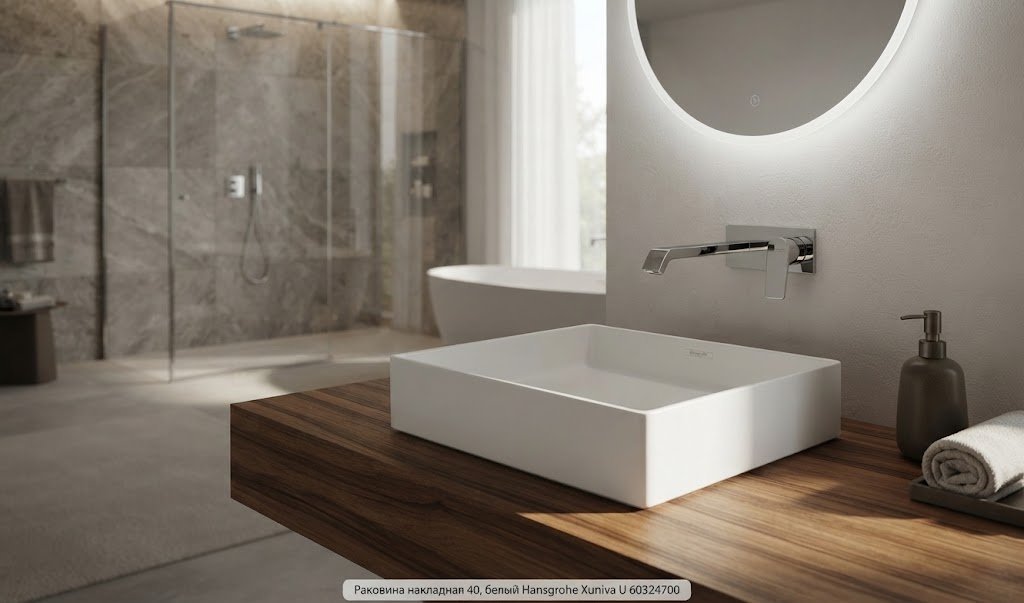 Раковина Hansgrohe 60324700 накладная квадратная 40х40 см, керамика