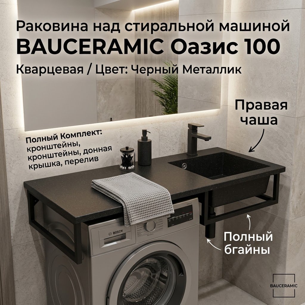 Раковина Оазис 100 над стиральной машиной прямоугольная 100х48 см, искусственный мрамор купить,NaN