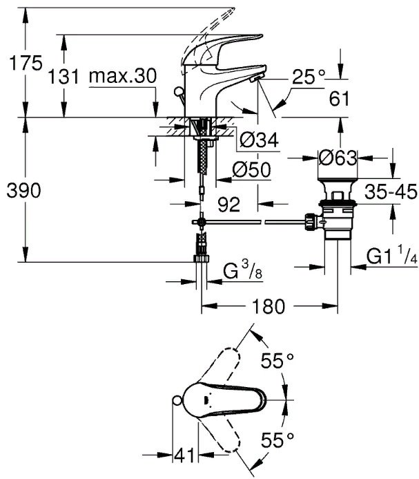 Смеситель для раковины (умывальника) Grohe Start Eco Swift 23264000, однозахватный купить,53340