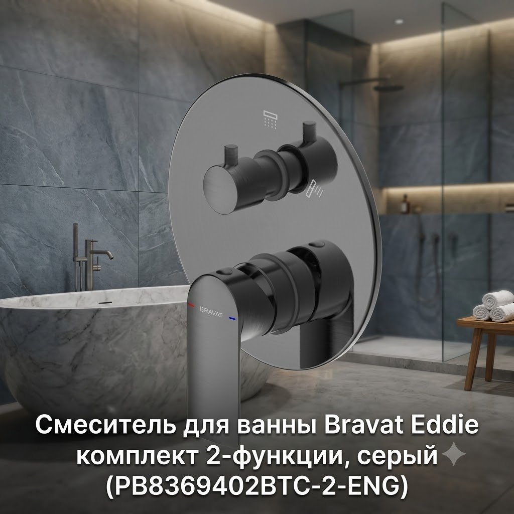 Смеситель BRAVAT PB8369402BTC-2-ENG, латунь, цвет серый купить,NaN