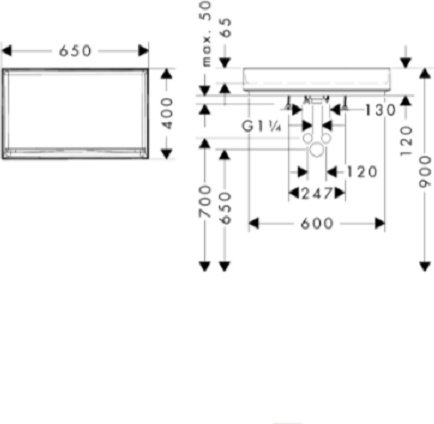 Раковина Hansgrohe Xuniva Evo E 60326670 накладная прямоугольная 65х40 см, керамика купить,630100