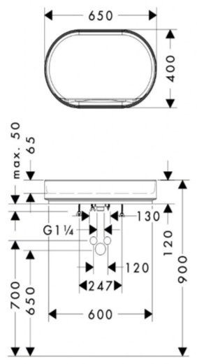 Раковина Hansgrohe 60325780 накладная овальная 65х40 см, керамика купить,630100