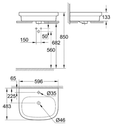 Раковина Grohe Euro Ceramic 39337000 накладная прямоугольная 59.6х48.3 см, керамика купить,116500