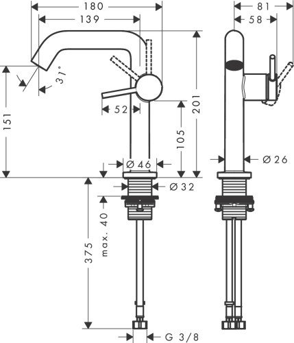 Смеситель для раковины (умывальника) Hansgrohe Tecturis S 73340140, однозахватный купить,NaN