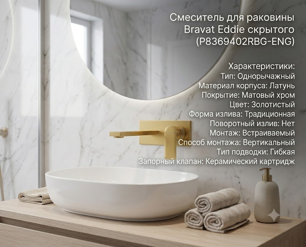 Смеситель BRAVAT P8369402RBG-ENG, латунь, цвет золотистый
