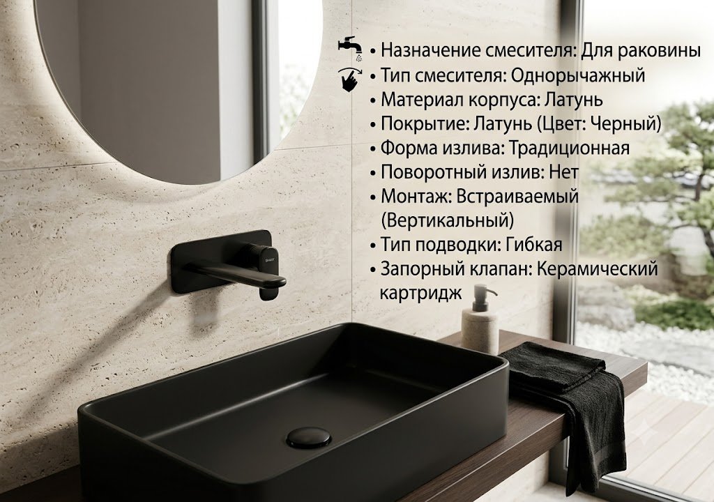 Смеситель BRAVAT P8421454BW-ENG, латунь, цвет черный купить,70210