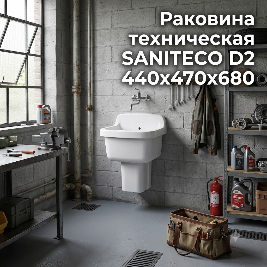 Раковина SANITECO D2 подвесная нестандартная 44х68 см, фаянс купить,33200